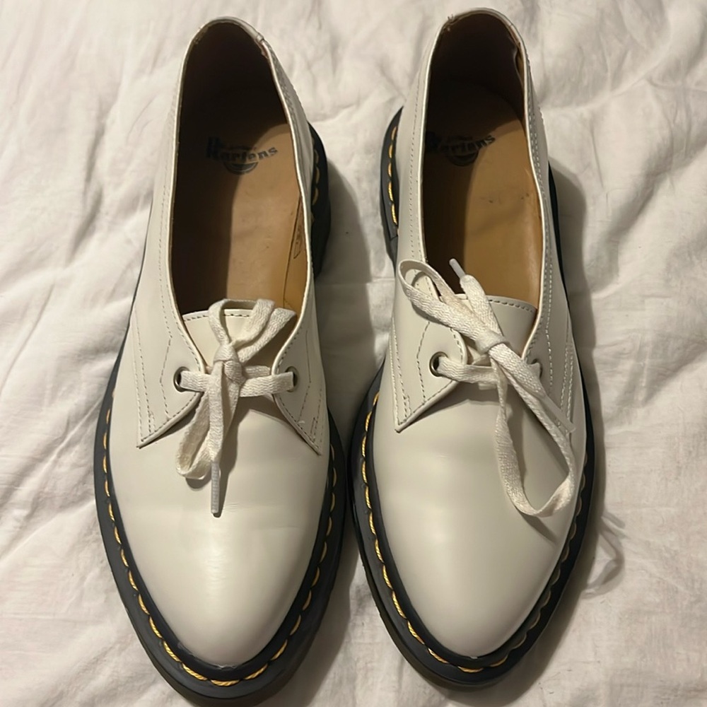 Dr. Martens Cream Leather Flats with Chunky Sole